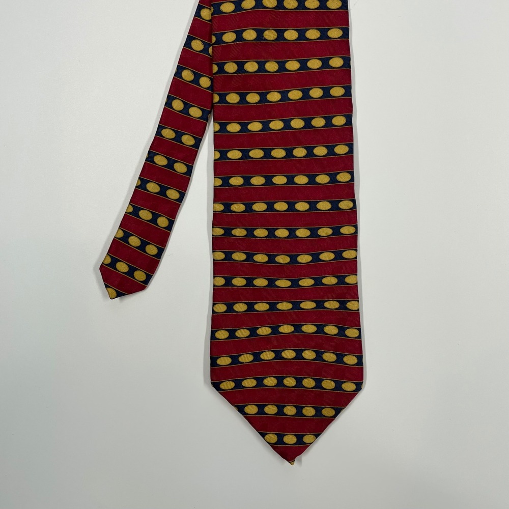 Woodward Red Gold Striped Oval Geometric Silk Necktie Mens OS